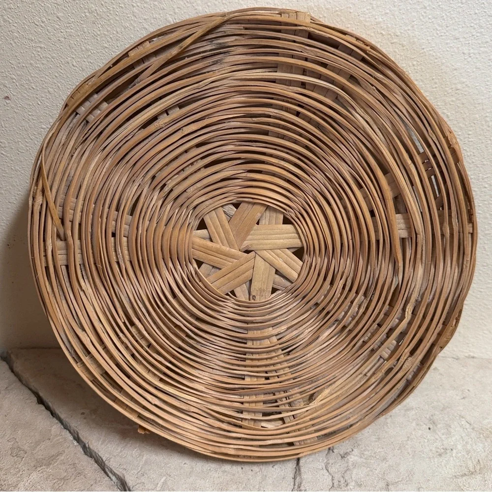 Vintage Wicker Storage Basket w/ Lid | Tall Boho Rattan Blanket Hamper